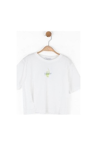 Nk Kids Kız Çocuk Pamuklu Desenli T-shirt-15873 Ekru