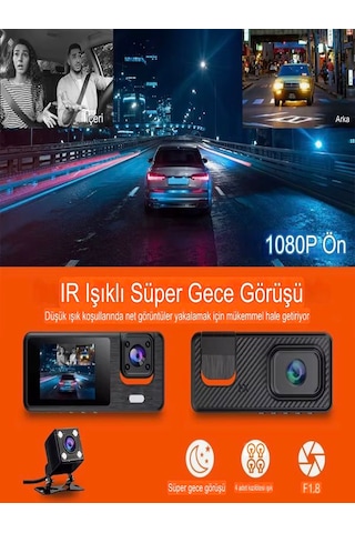 Wi-fi App Destekli 1080p 3 Kameralı Araç İçi Araba Kamerası Gece Görüşü & 140 Geniş Açı Dvr
