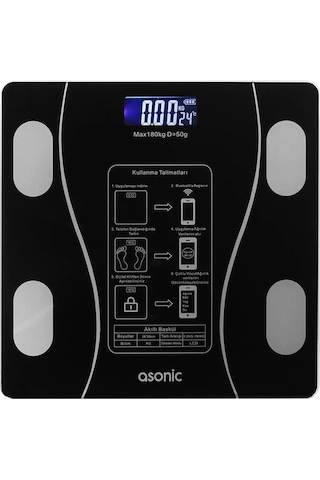 Asonic Bs260 Siyah 260x260 Mm Dijital Bluetooth Baskül 2 Aaa Pil li
