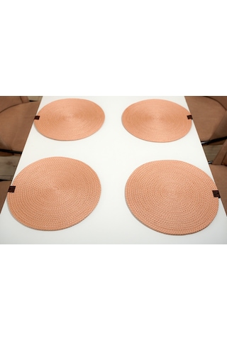 4 Adet Hasır Görünümlü Jüt Supla, Amerikan Servis Lüx Sunum Tabak Altlığı - Pembe Pembe