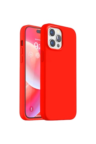 Apple Uyumlu iPhone 15 Pro Lansman Arka Kapak Silikon Kılıf Kirmizi
