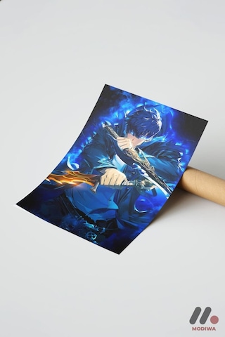 Demon Slayer Mavi Savaşçı Poster, Çerçevesiz Yüksek Kalite Duvar Afişi - Anime Severlere Özel Hediye