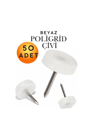 50 Adet Beyaz Çivili Poligrit Mobilya Masa Sandalye Ayak Koruyucu Plastik Pabuç Zemin Parke Çizilmeyi Önleyici Gürültü Engelleyici Tampon Pabuç Seti Ev Ofis Ahşap Mobilya Ayak Tapası Pimi Keçesi Beyaz Beyaz