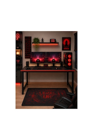 Siyah/kırmızı Oyuncu Masası 60x140, Çalışma Masası, Bilgisayar Masası, Gamer Masa, Metal Ayaklı