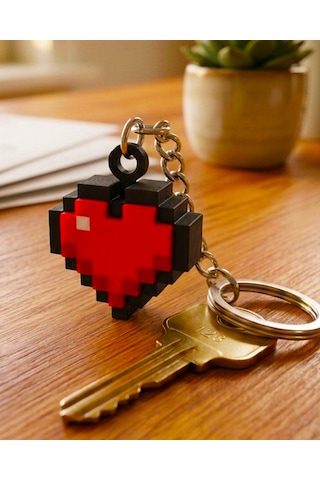 Minecraft Kalp Anahtarlık Basmalı Fidget Pixel Kalp Anahtarlık Kırmızı