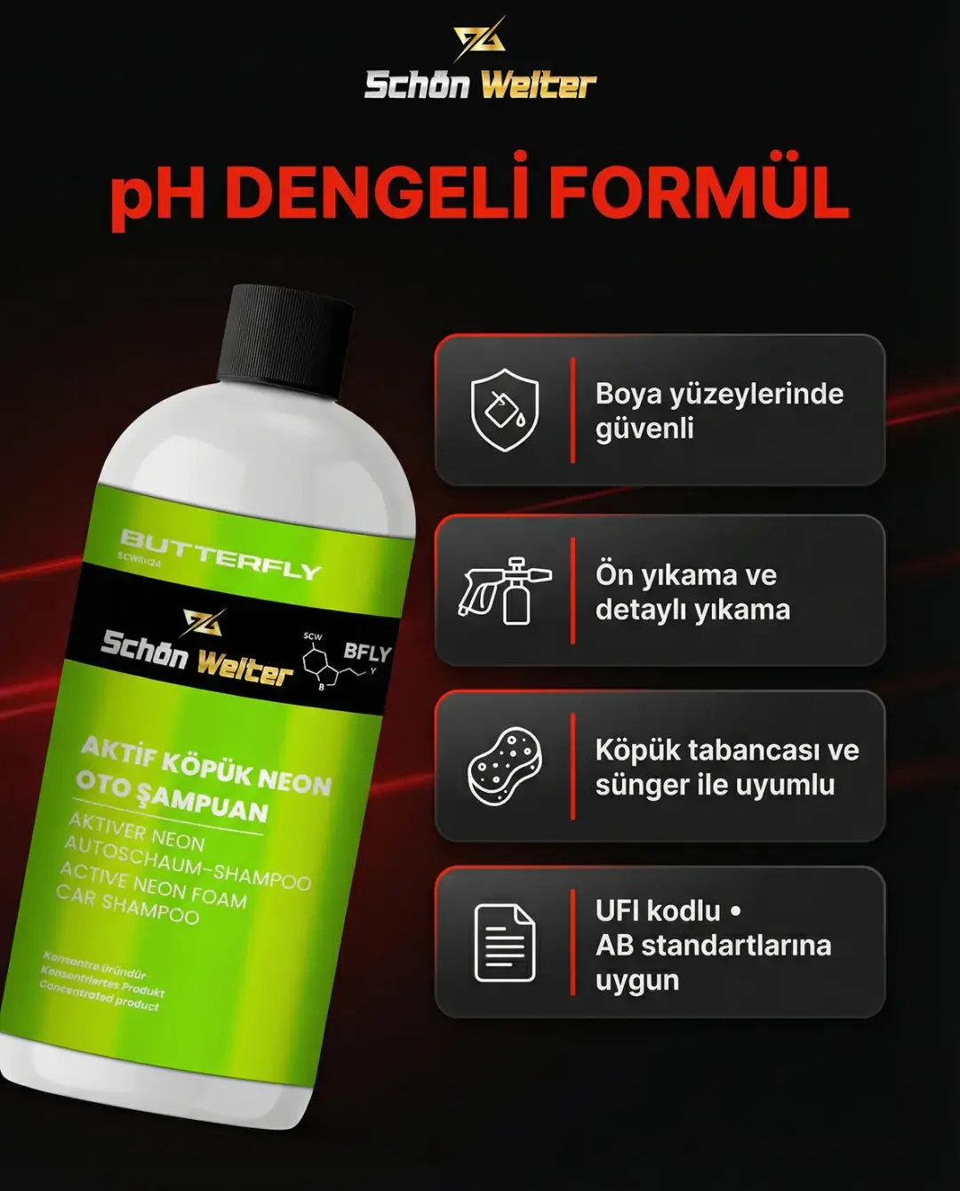 Araç Oto Aktif Köpük Neon Oto Şampuan 500ml