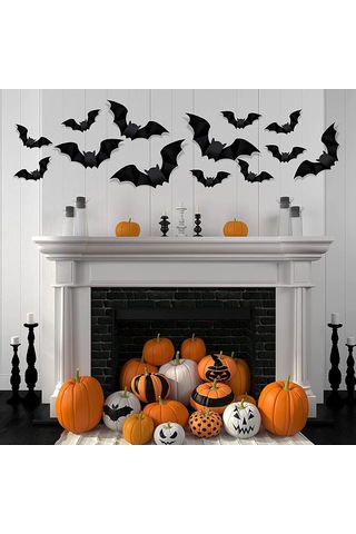 Cadılar Bayramı Yarasa Süslemeleri, 96 Adet Siyah Pvc Yarasa 3d Duvar Çıkartmaları 4 Boyut Cadılar Bayramı Korkunç Yarasalar Çok Renkli