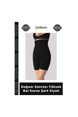 Carlburn Özel Seri Doğum Sonrası Yüksek Bel Korse Şort Siyah Esnek Gün Dönem