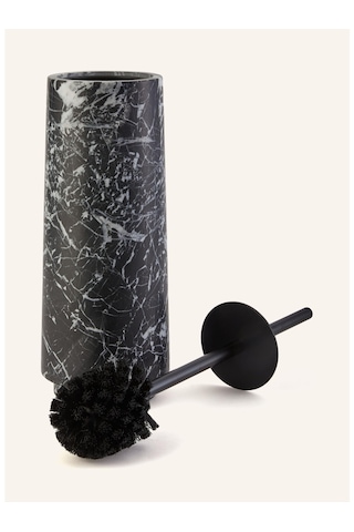 Aquanova Orıon Wc Fırça Seti 41 Cm, Doğal Taş, Kapaklı, Metal Saplı, El Yapımı Klozet Fırçası Siyah Mermer