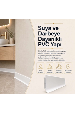 Linela Suya Dayanıklı Pvc Süpürgelik 8 Cm - Beyaz - Lnl401