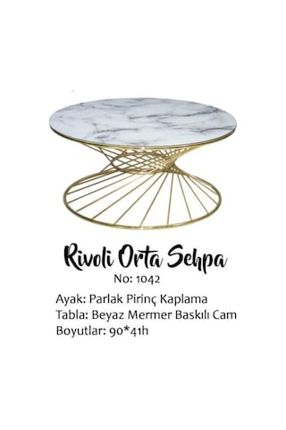 Brc Rivoli Orta Sehpa Model 1042 Beyaz Mermer Cam Metal Transmisy
