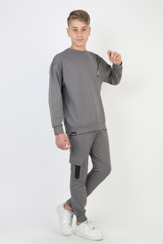 Mevsimlik Respect Baskılı 2 İplik %100 Pamuk 2 İplik Uzun Kollu Erkek Çocuk Sweatshirt-90932 Füme