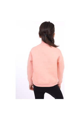 Kız Çocuk Relax Fit Dik Yaka Düşük Omuz Nakış Baskılı Sweatshirt - 3 İplik Şardonlu Somon