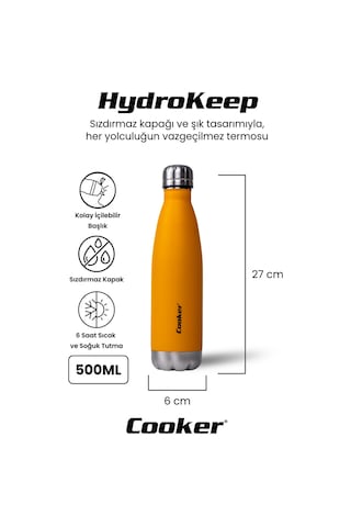 Cooker Hydrokeep 500 Ml Paslanmaz Çelik Şişe Termos Ckr2071 Turuncu