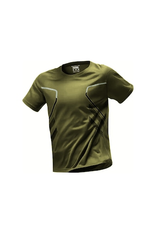 Ghassy Co. Erkek Ultra Esnek Nem Emici Vücut Geometrik Hızlı Kuruyan Hafif Spor T-shirt Haki