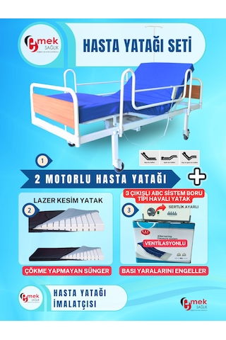 2 Motorlu Ekonomik Hasta Karyolası Boru Tipi Havalı Yatak Set