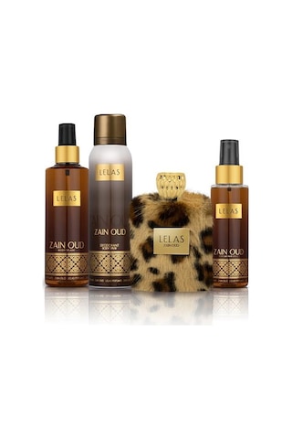 Lelas 1577 Zain Oud Siyah Kutulu Hediyelik Set Parfüm + Deodorant + Vücut Spreyi + Saç Spreyi