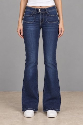 Cedy Denim Cedy Denım Kadın Çift Düğmeli Düşük Bel Bootcut Kalıp Likralı Jean Pantolon Özel Tasarım Cepli C650 Lacivert