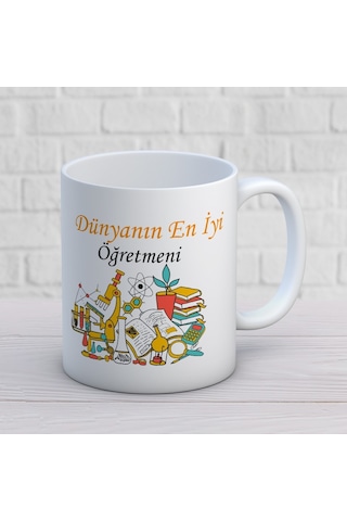 Dünyanın En İyi Öğretmeni - Öğretmenler Günü Temalı Baskılı Kupa Bardak Mod2 Beyaz