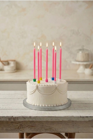 7'li Uzun Mum 20 Cm Pasta Mumu Pembe Pastel Renk Parti Malzemeleri Doğum Günü Süsleri