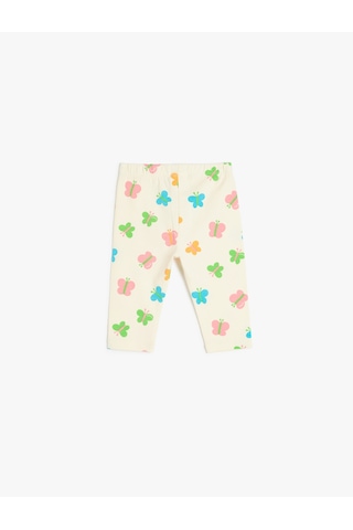 Koton Kelebek Desenli Beli Lastikli Pamuklu Kapri Tayt Bej Desenli 5smg40008ak Ekru Desenli Ekru