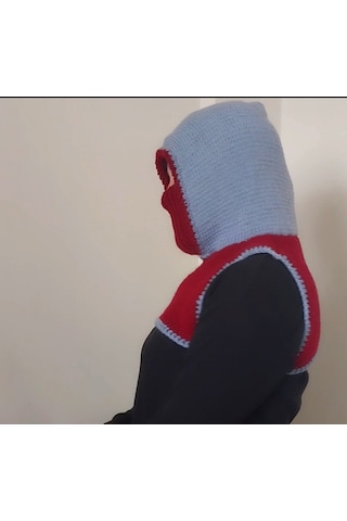 Kemzey Handmade El Yapımı Balaklava, Örgü Şapkalı Boyunluk , Yünlü Şapka Bordo - Mavi