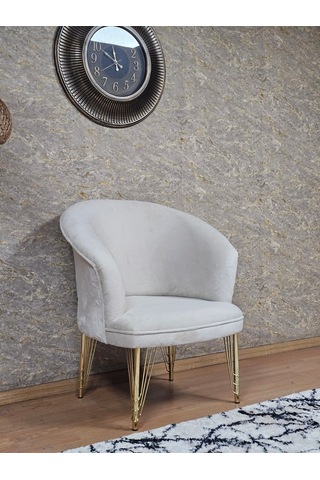Zafir Tekli Teddy Gold Kaplama Telli Ayak Çay Seti Koltuk Tekli Berjer , Balkon, Salon, Ofis Krem