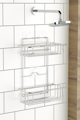 Teknotel Banyo Düzenleyici Şampuanlık 2 Katlı Yapışkanlı Banyo Duş Rafı Krom St256 Krom