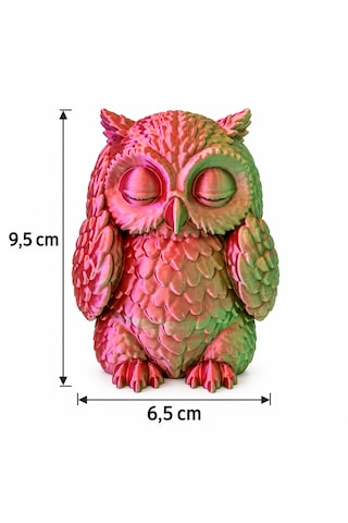 Üçlü Görmedim Duymadım Söylemedim Baykuş Seti Renk Değişimli 3d Baskı Dekoratif Figür 9,5 X 6,5 Cm Pembe - Yeşil