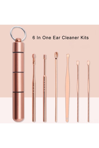 Gajeena 6'li Paslanmaz Çelik Kulak Temizleme Seti - Taşınabilir Spiral Kulak Kaşığı Seti Gümüş