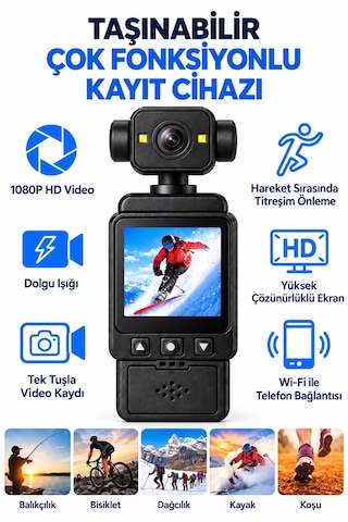 1080p Hd Video Aksiyon Kamerası Wifi İle Telefon Bağlantısı Hareket Sırasında Titreşim Önleme 2.0 İnç Ekran Dolgu Işığı