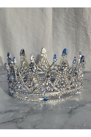 Pasta Tacı Doğum Günü Taçı Kraliçe Tacı Pasta Tacı Kına Düğün Tacı Kral Gümüş Kaplama 13cm Silver