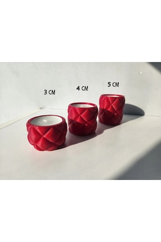 Kapitone Desen 3'lü Tealight Mumluk Seti - Mum Hediyeli Kırmızı
