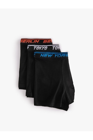 Koton 3'lü Boxer Seti Slogan Baskılı Pamuklu Siyah 5wlm90017mk