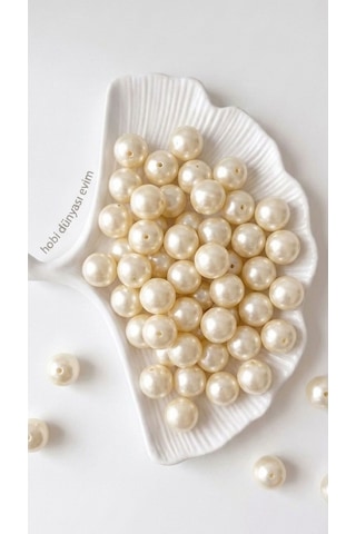 100 Gram - İnci Boncuk - 20 Mm Renk : Krem