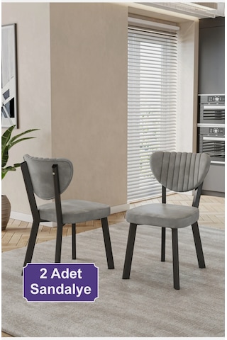 2 Adet Elma Sandalye Baby Face Kumaş Metal Iskelet Mutfak Yemek Masası Sandalyesi Gri