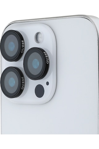 Apple Uyumlu iPhone 15 Pro Max Guess Lisanslı Metal Kamera Lens Koruyucu Siyah