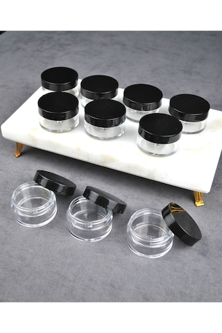 Qualitev 10 Adet Mika 10 Ml Krem Kavanoz Küçük 4 Cm Takı Siyah Kapaklı Mini Seyahat Krem Kavanozu Şeffaf
