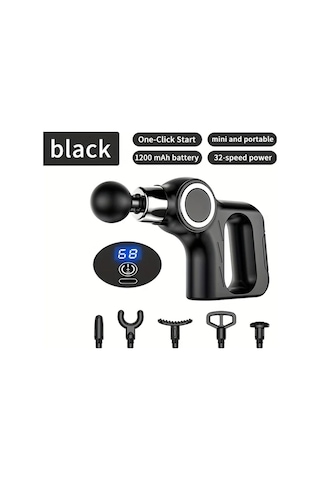 Elmpaly Siyah Akıllı Masaj Tabancası - 6 Başlıklı Usb Şarjlı Ergonomik Bel Bacak Kalça siyah