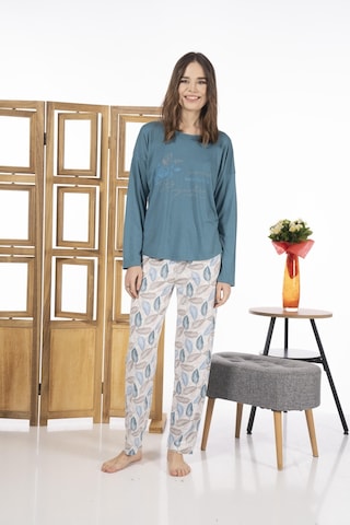 Estiva 24119 Kadın Yaprak Desenli Uzun Kollu Yazlık Viskon Pijama Takımı 001