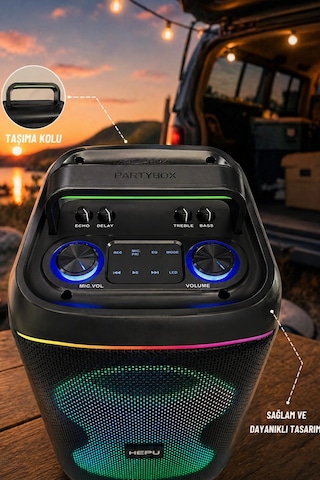 Hepu Hp-s60 6000w Işıklı Karaoke Hoparlörü - Kablosuz Mikrofon Setli Parti Hoparlörü
