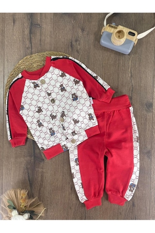 Panda Baskılı Relaxed Eşofman Takımı Kırmızı