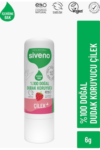 Siveno %100 Doğal Dudak Koruyucu Çilek Bitkisel Lip Balm Dudak Kremi Nemlendirici Parlatıcı Onarıcı 6 G