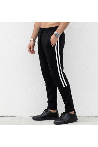 Plus Scorpion Erkek Slim Fit Pamuklu Eşofman Altı Yan Şerit Detaylı Günlük Siyah