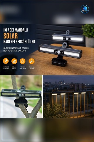Mandallı Solar Led Lamba Hareket Sensörlü Güneş Enerjili Kablosuz