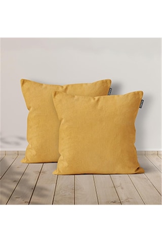 2'li Kadife Dokulu Kırlent Kılıfı Sarı-1945 - Sarı