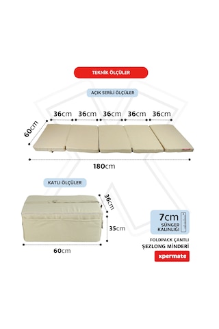 Xpermate Katlanır Şezlong Minderi Çantalı Cepli Foldpack 30x60bej