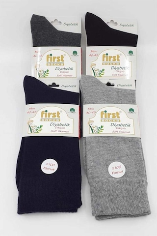 First Erkek Şeker Çorabı Dikişsiz Pamuklu Düz 12 Adet Asorti Std Asorti