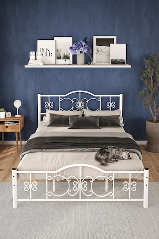 Argimo Pero Çift Kişilik Ferforje Metal Beyaz Karyola 180x200