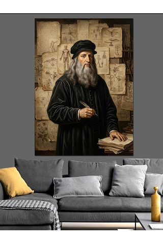 Çalışma Masasında Leonardo Da Vinci Dekoratif Kanvas - Mdf Ahşap Tablo